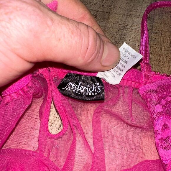 Fredericks of Hollywood pink sheer lace babydoll lingerie size 1X - Picture 10 of 11